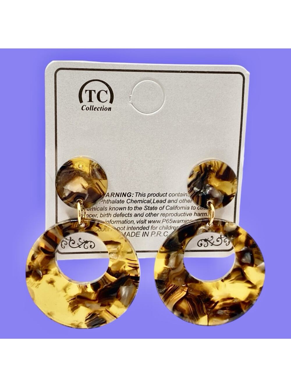 NWT TC Collection Yellow Brown Tortoise Shell Acrylic Hoop Earrings!